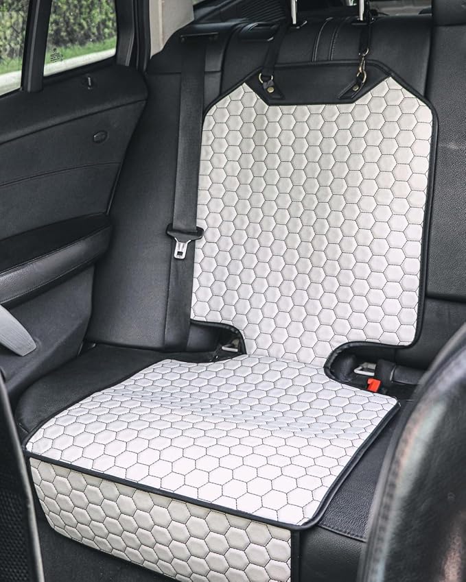 Owleys Kick Mat Back Seat Protector - Car Back Seat Cover for Kids Feet - Waterproof & Sturdy Protector for Upholstery from Dirt, Mud, Scratches and Stain (White Set)
