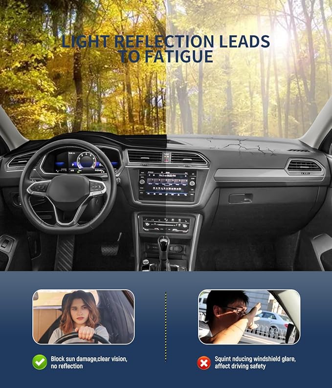 BIBLOZ Dash Cover for Volkswagen Tiguan 2018-2024 Accessories Black Flannel Dashboard Cover Mat Car Dashboard UV Sun Protection(Not for 2025+)