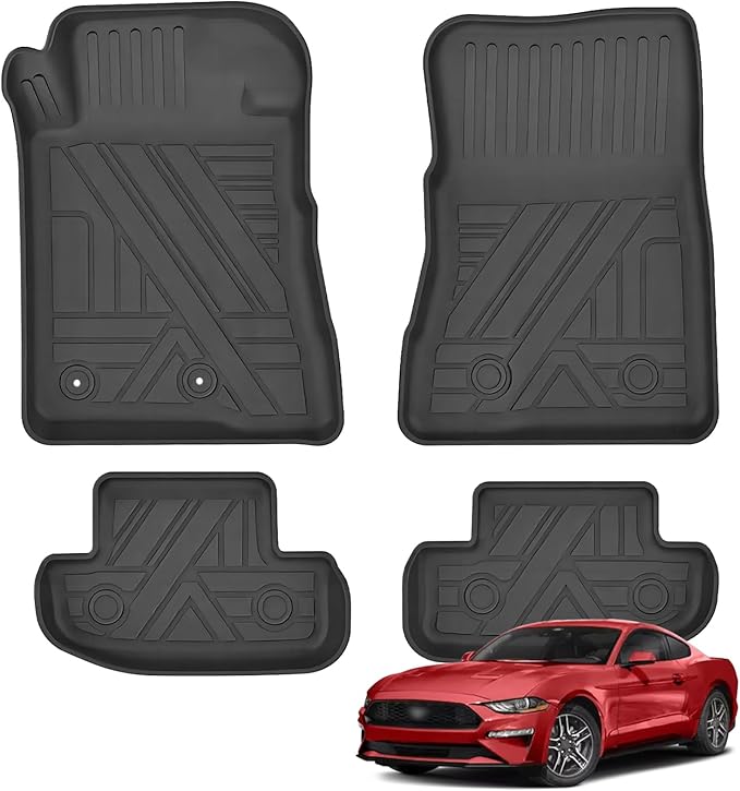 AOMSAZTO Floor Mats for Ford Mustang/Mustang GT 2015-2024 2025 - All Weather Car Floor Liners 1st & 2nd Row Anti Skid Car Mats (Fit Convertible/Coupe/GT/EcoBoost Models)