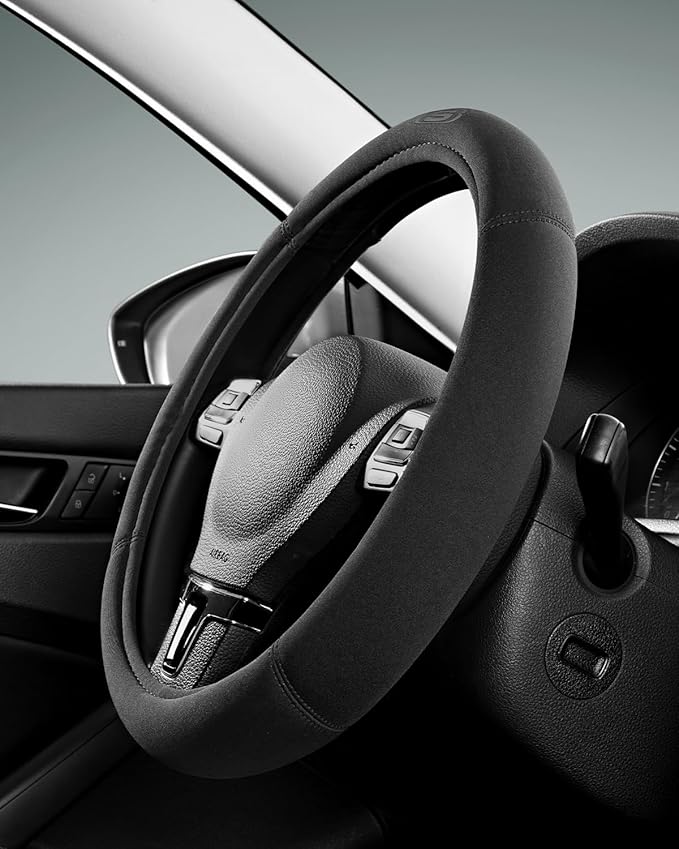 Skechers Steering Wheel Cover, Memory Foam Car Steering Wheel Covers,14.5-15inch Anti-Slip Safety Comfortable Design Universal Men Women Fits for 95% Truck,SUV,Cars(Black)