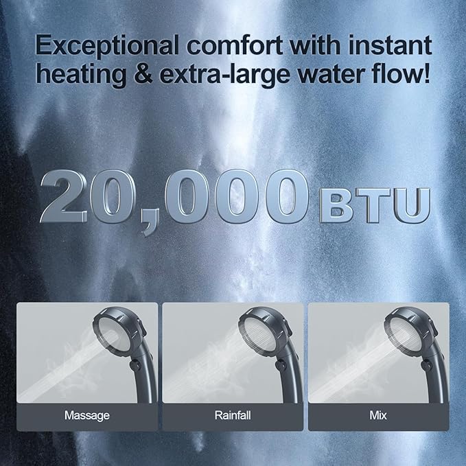 Portable Water Heater, Propane Water Heater with Shower Pump, Max 100 Mins 3s Instant Hot 20,000 BTU, 4000mAh Rechargeable Built-in Battery for Outdoor Cleaning, Camping, Hunting, Hiking