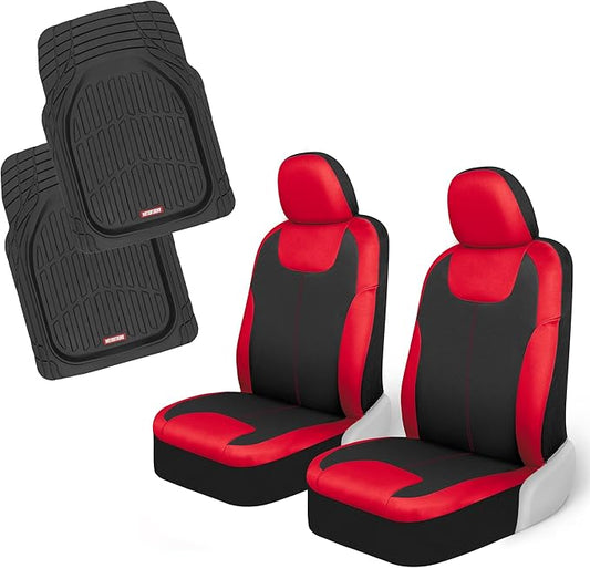 Motor Trend 2 Waterproof Front Seat Covers + 2 Trimmable Floor Mats – Universal Fit Car Interior Combo Set for Cars, Trucks, SUVs & Vans – All-Weather Protection for Vehicle Seats & Flooring