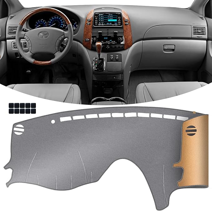 KEYOOG Dashboard Cover Dash Mat Fit for to-yota Sienna 2010-2004 (Without HUD Models),Car Dash Board Mat Anti-Glare Carpet,Non-Slip Pad Sunshield Protector (Grey)