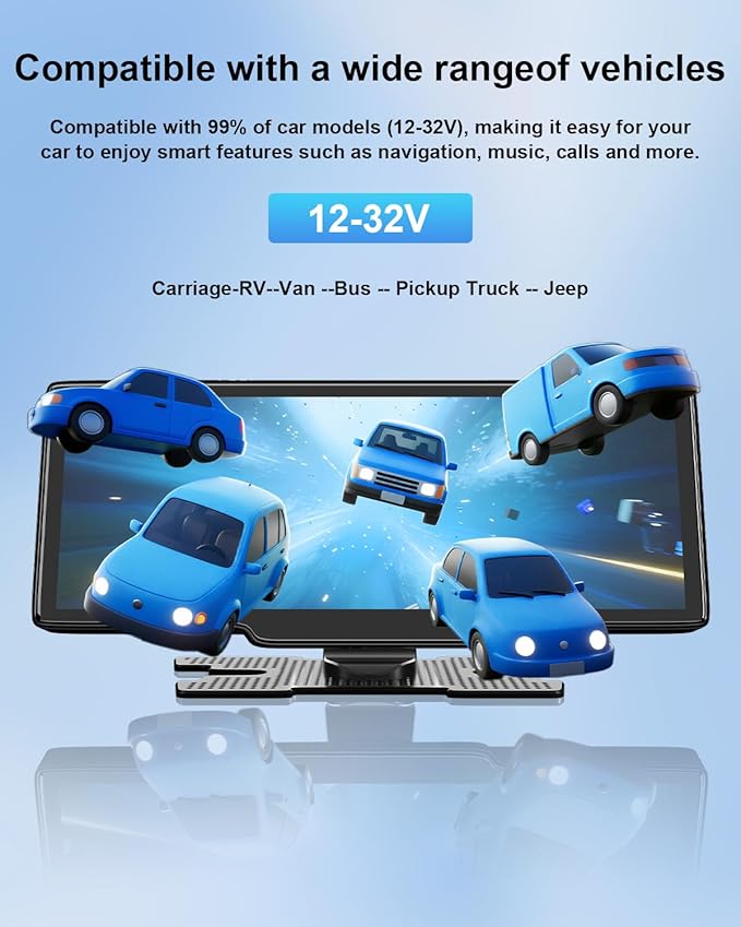 KLZHP001 Carplay Screen for Car, 10.26'' HD IPS Apple Carplay & Android Auto Screen, 4K Dash Cam, 1080P Rear Camera, Wireless Car Play Screen, Car Audio Receivers,GPS Navigation,Mirror Link,FM,Siri