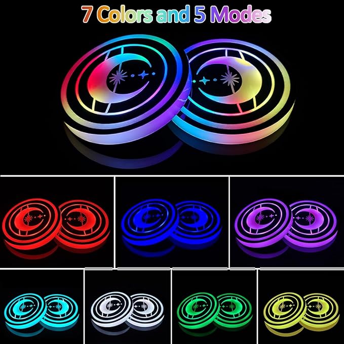2PCS LED Cup Holder Lights for Car,7 Colors Changing USB Charging Cup Holder Insert Coasters,LED Car Coasters,Luminescent Cup Pad Interior Atmosphere Lamp Decoration Light