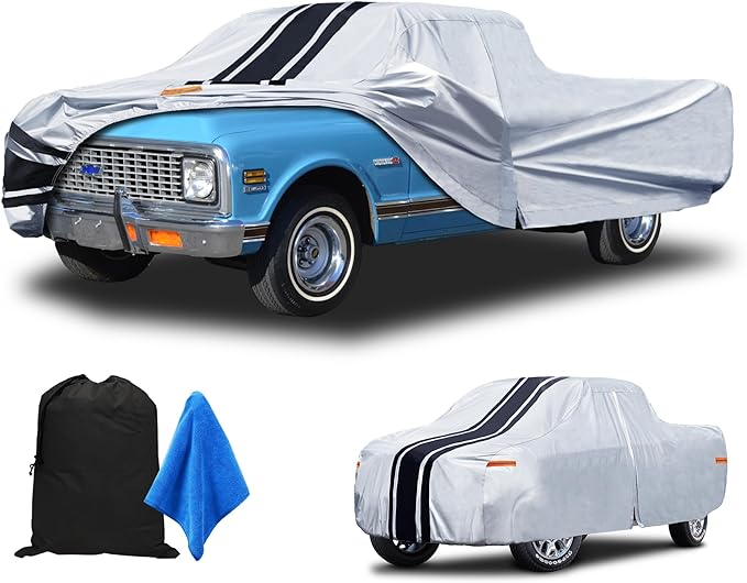 [2025 Upgrade] Heavy Duty Truck Cover Waterproof All Weather. Full Outdoor Pickup Sun UV Protection for Most Regular Cab Short Ford F100 Chevy C10 S10 Ram 150 250. (Length Up to 210 inch) M