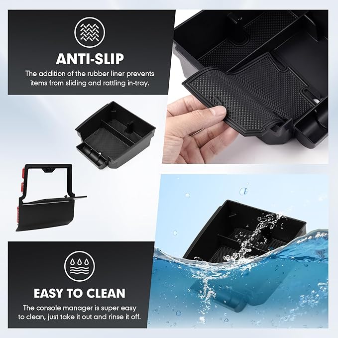 Autorder 2PCS Center Console Organizer for 2023-2026 Chevy Chevrolet Colorado/GMC Canyon Accessories Armrest Storage Box Hidden Storage Box Center Console Insert Tray with Anti-Slip Mat