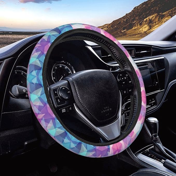 Dujiea Background of Geometric Shapes Elastic Stretch Steering Wheel Cover, Anti-Slip and Durable Car Steering Wheel Accessories for Women Men, 15 Inch Universal Fit Car, Truck, SUV