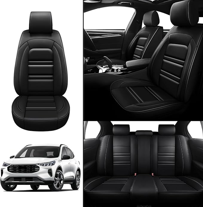 Seat Covers for Ford Escape 2001-2025 | 5-Seats Leather Seat Covers, Easy to Install Automotive Seat Covers Full Set (Full Set, Black)