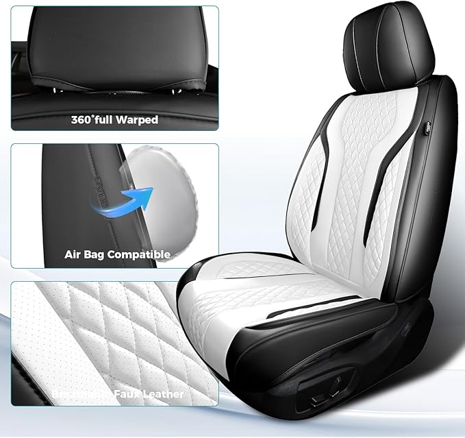 Leather Car Seat Covers - Breathable Faux Leather Seat Covers Full Set for Cars SUV Sedan - Waterproof - Blackwhite