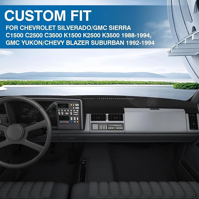 KUST Car Dash Cover for Chevy Chevrolet Silverado/GMC Sierra C1500 C2500 C3500 K1500 K2500 K3500 1988-1994, GMC Yukon/Chevy Blazer Suburban 1992-1994 Dashboard Cover Non-Slip Black