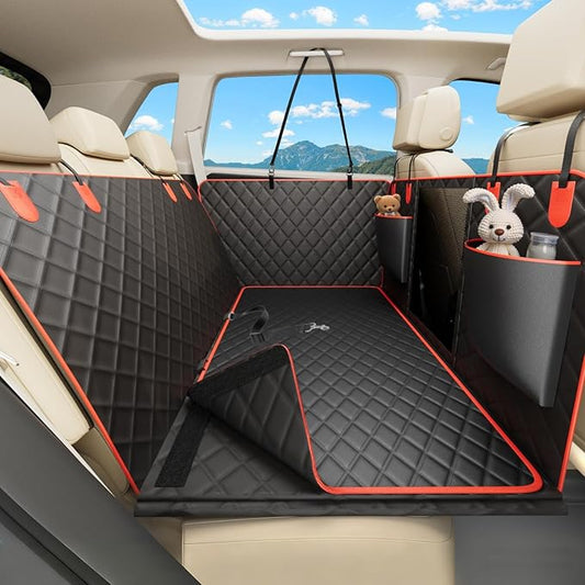 Waterproof Dog Car Seat Cover for Back Seat – Heavy Duty Back Seat Extender for Dogs with Hard Bottom, 7-Layer Protection, Non-Slip & Scratchproof, Easy to Install (Red)