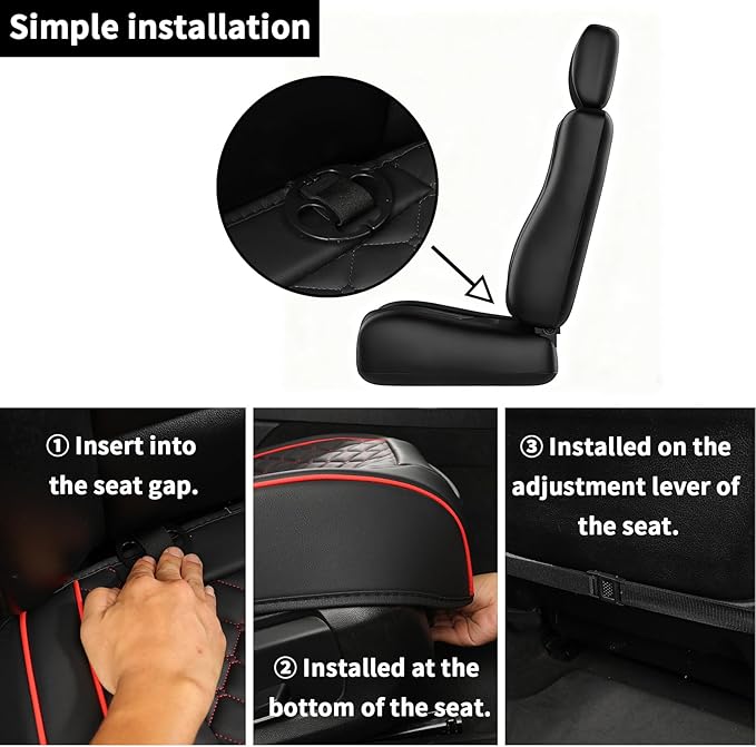 2pcs Car Seat Covers for Upgrade Leather,Car Seat Protector Water Proof Material,No Slip Soft,Side Wrapping,Bottom Seat Covers Universal for Most Automotive,Vans,Trucks,Suvs (Black-Red)