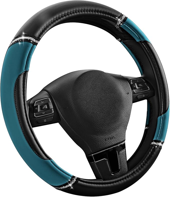 Road Comforts Leather Steering Wheel Cover - Made with PVC Leather - Anti-Slip, Universal Fit 14 1/2 inches to 15 inches - Dark Blue