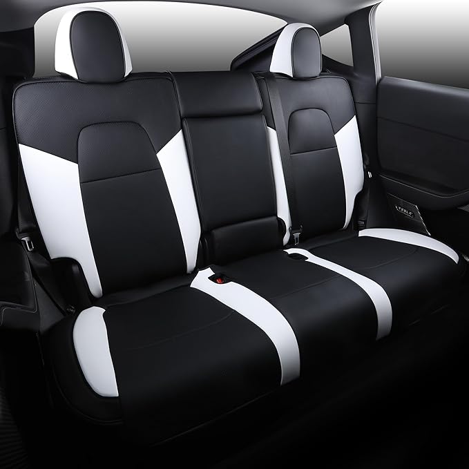 Suitable for Tesla Model Y Seat Covers, Waterproof Faux Leather Car Seat Covers Full Set for Tesla Model Y 2020 2021 2022 2023 2024 (Black+ White)