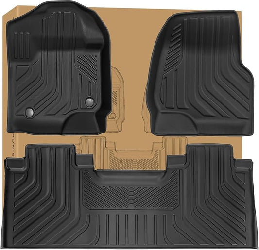 WEIZE Floor Mats Compatible with F250/F350, All Weather Floor Liners for 2017-2024 2025 Ford F-250/F-350 SuperCrew Cab Rear with Under Seat Fold Flat Storage,Set of 3