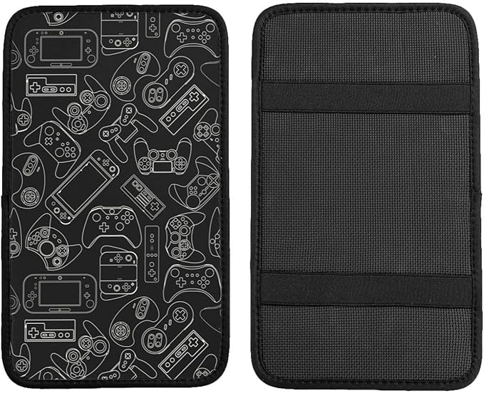 Black Video Game Controller Gamer Player Console Cool Gamepad Auto Center Console Armrest Pad Universal Car Center Console Cover Seat Box Cover for Sedan, Van, SUV, Truck Car Accessorie