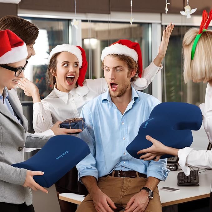 Seat Cushion, Lumbar Support Pillow with Adjustable Strap-Chair Cushions for Sciatica Pain Relief-with Washable Cover Memory Foam for Car, Travel and Wheelchair-Blue