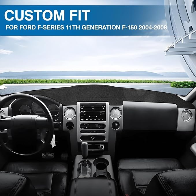 KUST Car Dash Cover for Ford F-150 2004-2006 2007 2008(XL, STX, XLT, FX4, Lariat) Left Hand Driving Polyester Dashboard Cover Non-Slip Interior Accessories for F150 Sunshade No Glare Black