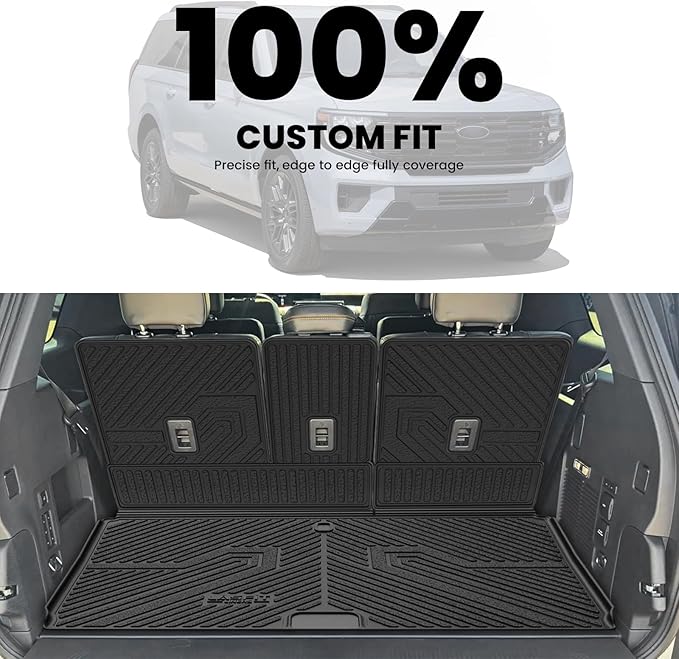 LASFIT Trunk Mat with Backrest Mat Ford Expedition Max & Lincoln Navigator L 7 Seats 2025 2026(Not fit 8 Seats),Costom Fit All Weather Protection TPE Easy Clean Cargo Liners,4pcs,Black