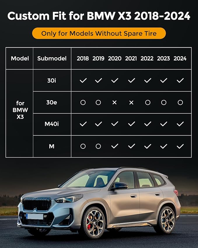 All Weather Carbon Fiber Style Trunk Mat for BMW X3 2018 2019 2020 2021 2022 2023 2024 | Not Fits 30e | Only for Vehicles Without Spare Tire | TPE Non-Slip Cargo Liner | Automotive Car Accessories