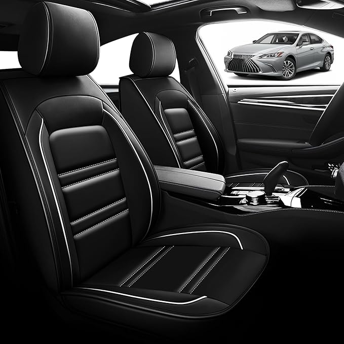 Seat Cover for Lexus Car es350 2007-2024 | Car Seat Covers Front Seats, Waterproof Seat Protectors, Automotive Front Seat Covers (Front Seat, Black&White Line)