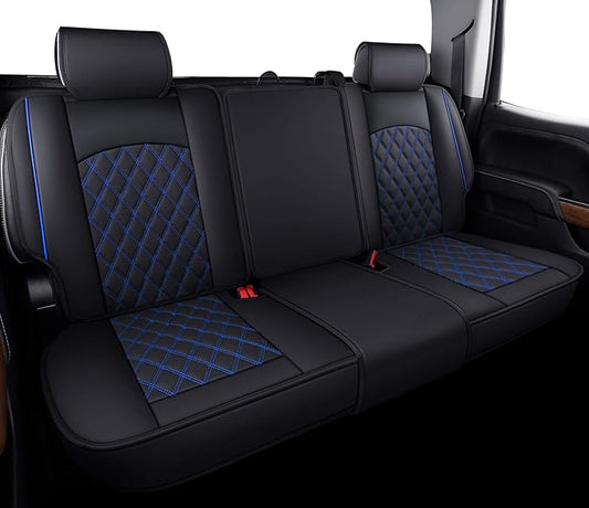 Aierxuan Back Seat Covers Compatible with Chevy Silverado GMC Sierra Pickup Custom Fit 2007-2025 1500 2500HD 3500HD Crew Double Extended Cab Waterproof Leather Split Bench (Rear Seat/Blue)