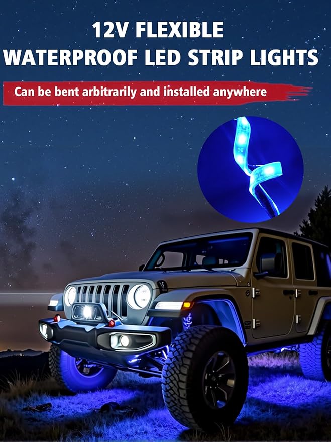 YM E-Bright 4Pcs Led Strip Lights for Car, 12inch Waterproof IP68 Car Underglow Strip Lights Decoration 18SMD 12V Led Interior Exterior Lights Strip for Cars Motorcycles Truck Golf Cart Boat - Blue