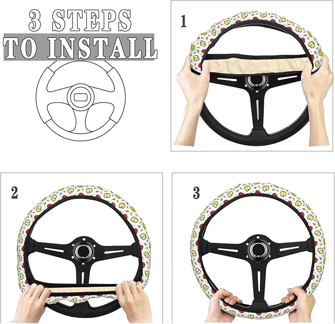 Dujiea Green and Red Fruit Elastic Stretch Steering Wheel Cover, Anti-Slip and Durable Car Steering Wheel Accessories for Women Men, 15 Inch Universal Fit Car, Truck, SUV