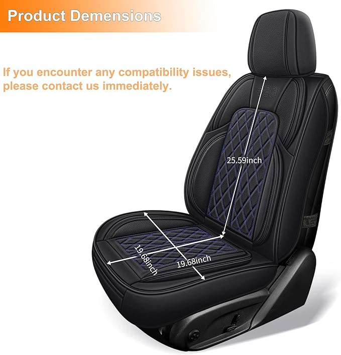 Leather Automotive Seat Covers Universal Fit for Cars, SUV, Sedans, Anti-Slip & Breathable (Black Blueline, Front Seat)