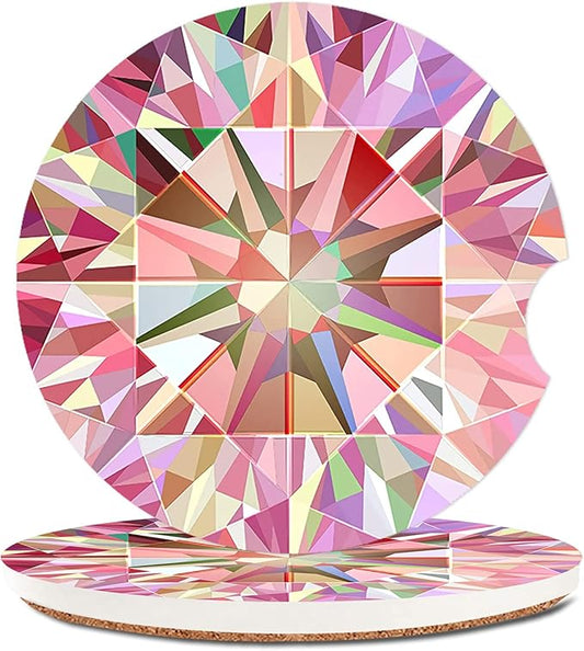 Pink Diamond Absorbent Cup Holders Car Coasters,Ceramic Stone Drinks Coaster Set for Women Man 2.56"(2 Pack)