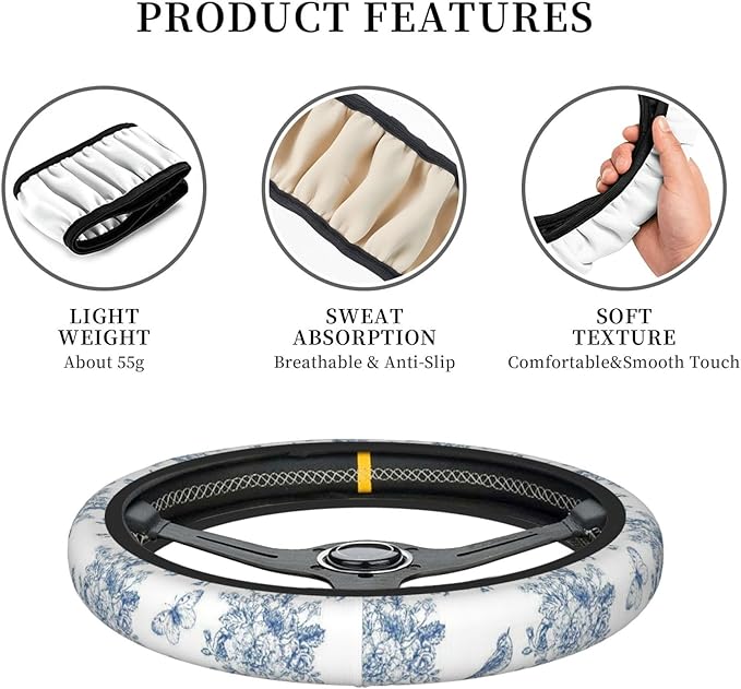 Vintage Blue Flower Car Steering Wheel Cover