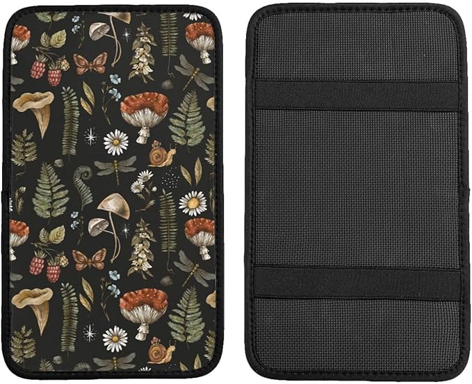 Vintage Magic Witch Mushroom Fern Witchcraft Auto Center Console Armrest Pad Universal Car Center Console Cover Seat Box Cover for Sedan, Van, SUV, Truck Car Accessorie