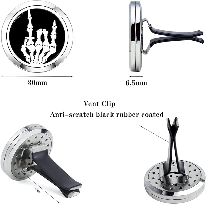 30mm Car Essential Oil Diffuser Vent Clips Air Freshener Vent Clip Aromatherapy Car Accessories 10 Felt Pads for Gift Women (Punk Rock Roll)