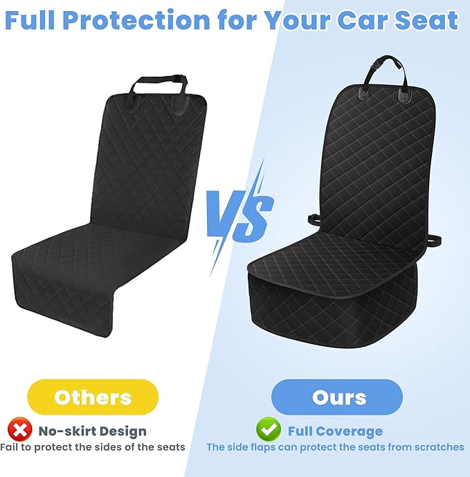 Dog Car Seat Covers, Waterproof Front Seat Cover for Dogs, Scratch-Proof, Nonslip Pet Passenger Seat Cover Protector, Universal Fit for Cars Trucks SUVs, Standard Size, 2 Packs Black
