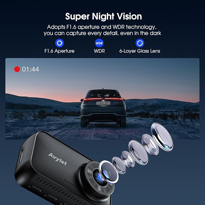 Avylet 4K/2.5K+1080P Dash Cam Front and Rear, 5G WiFi APP Dash Camera for Cars with 64GB Card, ADAS Lane Assist, 2.7”IPS Screen, Parking Mode, External GPS Module, Night Vision, G-Sensor