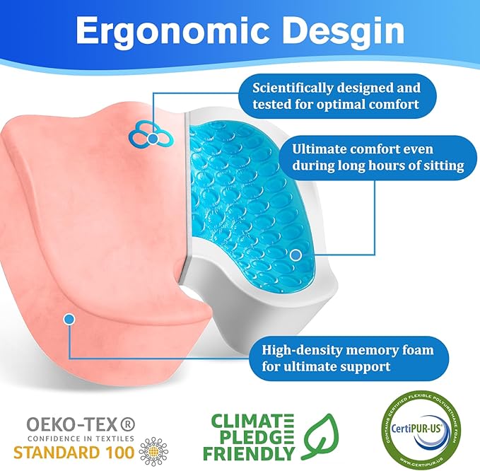 Seat Cushion, Chair Cushions, Office Chair Cushions, Anti-Slip Bottom & Removable Cover Tailbone Pain Relief Cushion, Memory Foam Seat Cushion for Office, Wheelchair, Car (Pink)