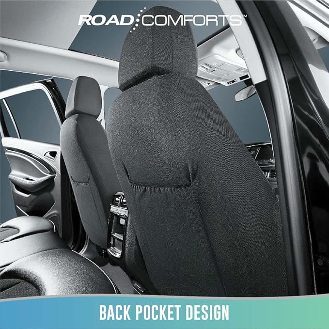 Road Comforts Car Seat Covers, Breathable Leather Seat Covers, Car Seat Covers Front Seats Airbag Compatible, Automotive Seat Covers for Most Cars, Vans, Trucks, SUV-Black