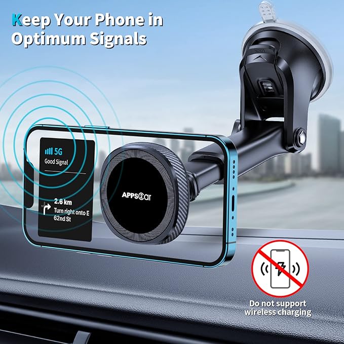 APPS2Car for MagSafe Car Mount, Magnetic Phone Holder for Car Dashboard Windshield iPhone Mount Holder Compatible with iPhone 17 16 15 14 13 12 Pro Plus Max, 17 Strong Magnets, Charging Not Supported