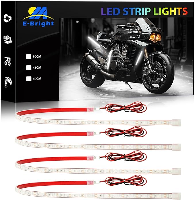 YM E-Bright Car Led Strip Lights Cuttable Underwater Marine Underglow Led Lighting for Boat Motorcycle Trucks Golf Cart Interior Exterior Waterproof IP68 24inch 60CM 72SMD 12v,White(Pack of 4)