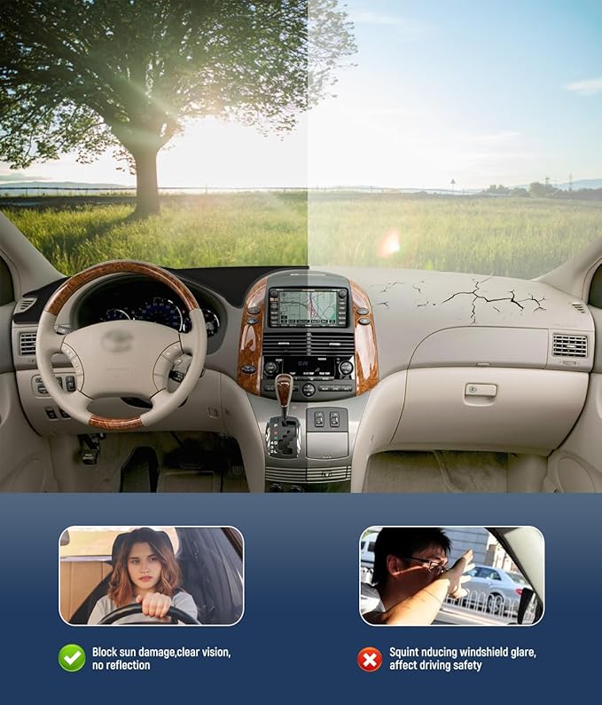 BIBLOZ Dash Cover for Toyota Sienna 2004-2010 Accessories Black Flannel Dashboard Cover Mat Car Dashboard UV Sun Protection