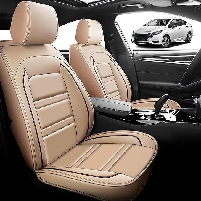 Seat Cover for Nissan Car Versa 2007-2025 | Car Seat Covers Front Seats, Waterproof Seat Protectors, Automotive Front Seat Covers (Front Seat, Beige)