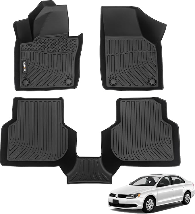 AIPOIL® Floor Mats for 2012-2018 Volkswagen Jetta Fits 1st & 2nd Row TPE All Weather Anti-Slip Floor Liners Full Set Custom Car Mats Accessories, Black