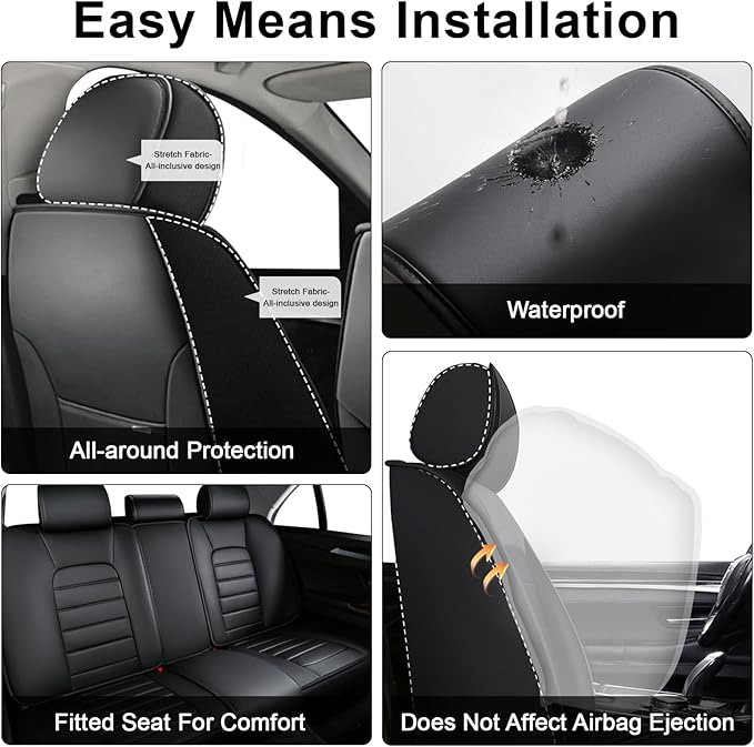 5 Seat Covers for Toyota RAV4 2000-2026 Breathable Car Seat Covers,Anti-Slip Waterproof Car Seat Protectors with Airbag,Automotive Vehicle Cushion with Storage Pockets (Standard,Black)
