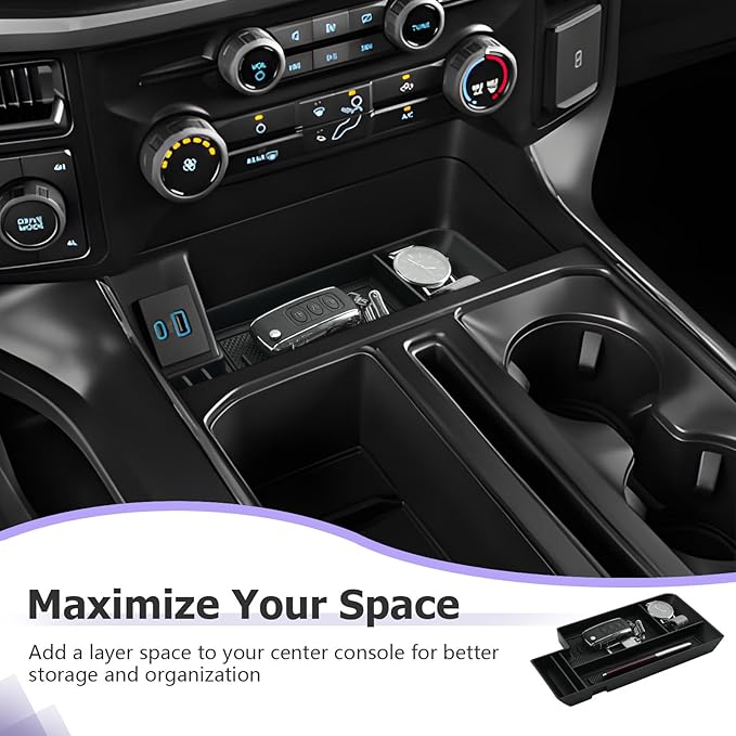 LUWU Center Console Organizer for 2021-2024 2025 Ford F150 & 2022-2024 F150 Lightning XLT Hidden Storage Tray Lower Storage Box 2025 F150 Accessories Fits into The Open Pocket in Front of The Shifter