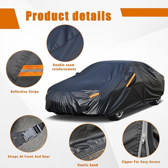 kayme 7 Layers Car Cover Custom Fit for Honda Accord Sedan/Coupe (2001-2025) Waterproof All Weather for Automobiles, Outdoor Full Cover Rain Sun UV Protection with Zipper Cotton/Black