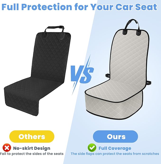 Dog Car Seat Covers, Waterproof Front Seat Cover for Dogs, Scratch-Proof, Nonslip Pet Passenger Seat Cover Protector, Universal Fit for Cars Trucks SUVs, Standard Size, Beige