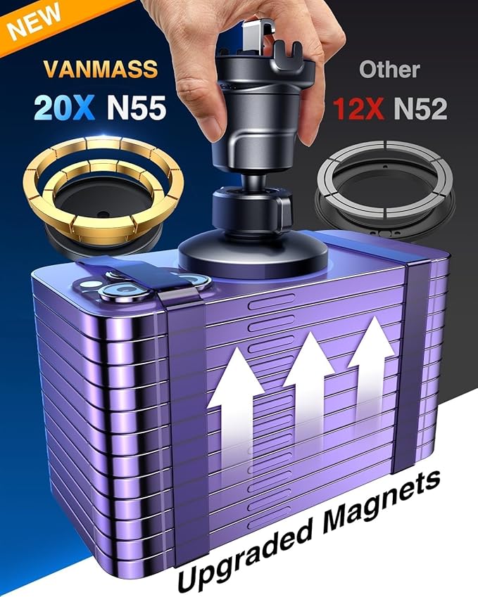 VANMASS for MagSafe Car Mount【2025 Upgraded TOP Magnet & Clip Hook】Magnetic Cell Phone Holder for Vent, Universal Cellphone Stand Truck Cradle Accessories for iPhone 16 15 14 13 12 11 Android Samsung