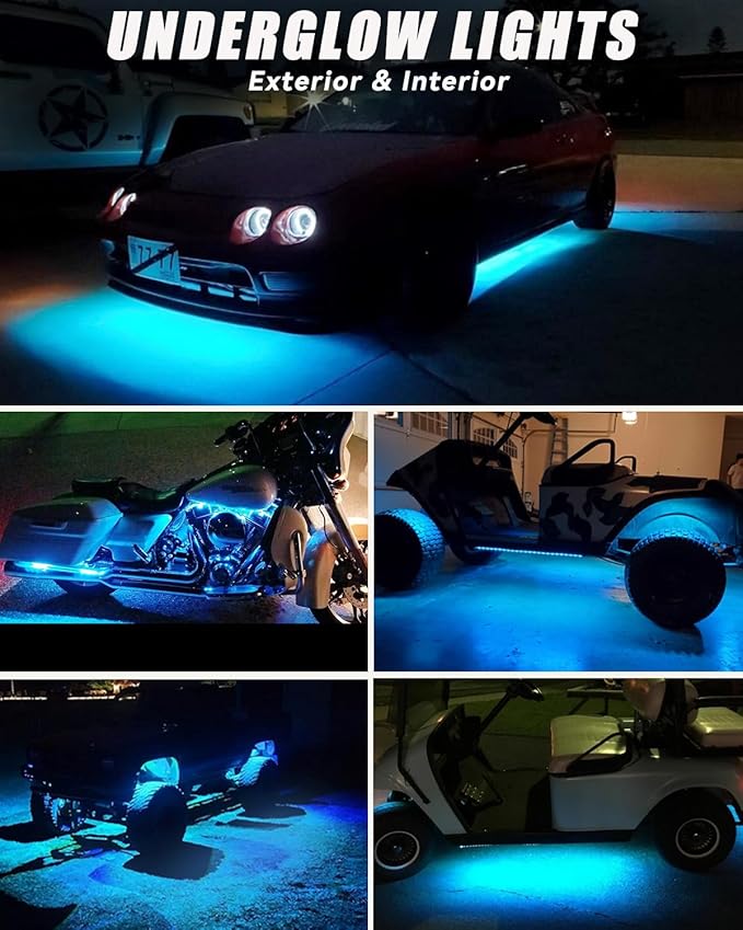 12V Led Light Strip 18" Connectable Ice Blue LEDs Strip Lights Waterproof for Car Motorcycle Golf Cart Trucks Boat Marine Automotive Led Light Strip, 4Pack