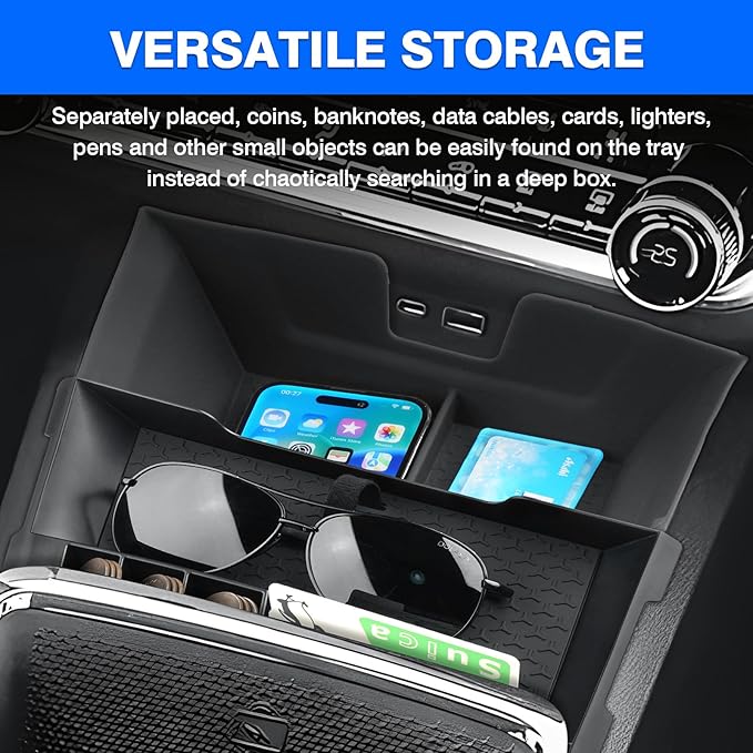 Autorder 2PCS Center Console Organizer for Chevy Chevrolet Equinox 2025-2026 Accessories Center Console Insert Tray Secondary Storage Box with Anti-Slip Mat(Not for Equinox EV)